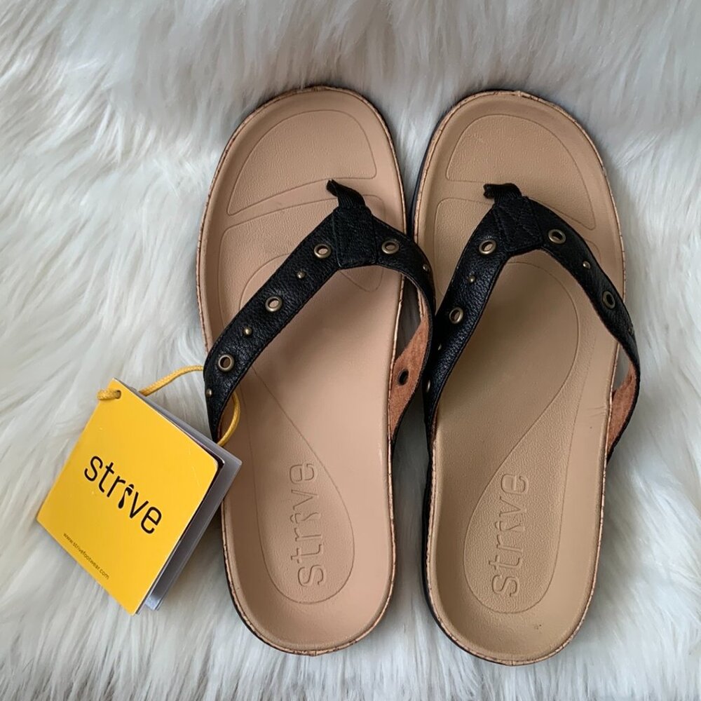 STRIVE Women's Saria Toe Post Orthotic Slip On Leather Sandals Sz 8